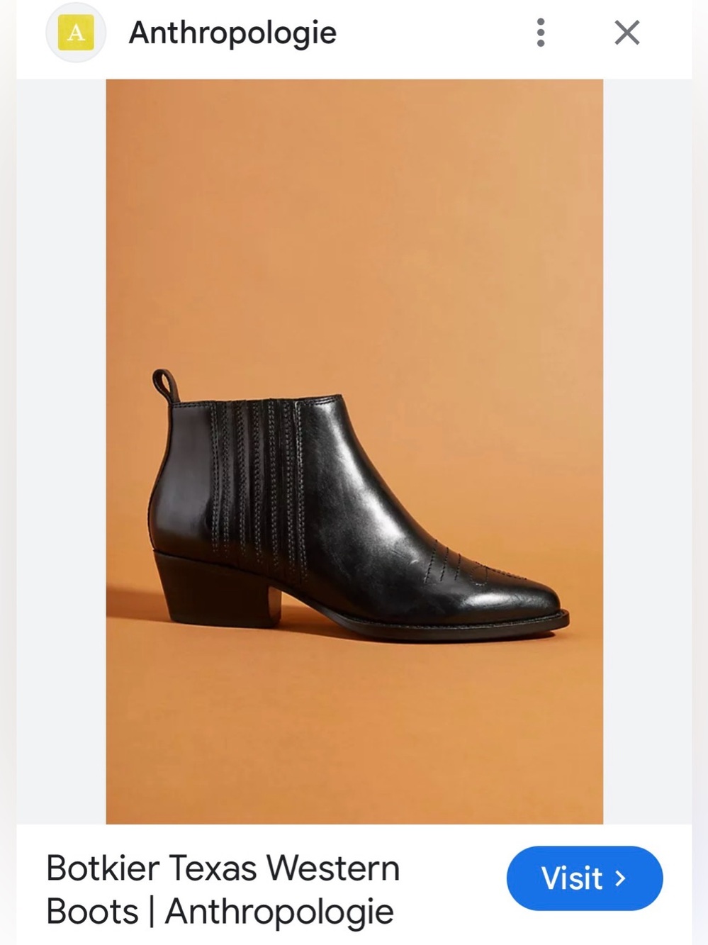 Anthropologie Botkier NYC Western TexasBlack Leather Ankle Cowboy Boots Size 7.5